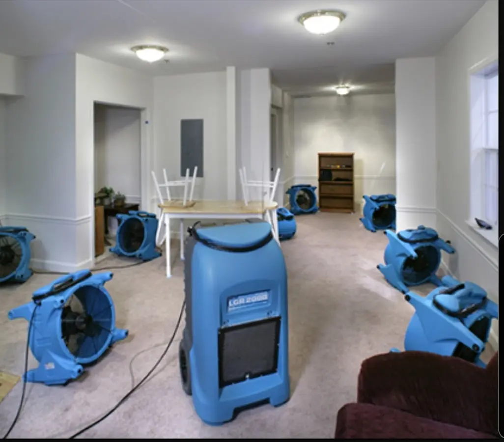 Air movers and dehumidifier setup for Water Extraction & Removal in Penn Forest